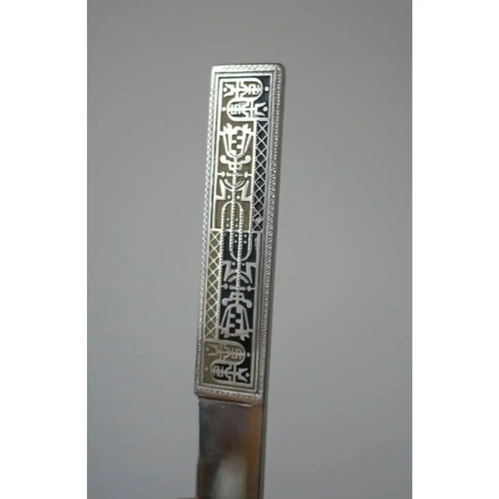 Vintage Mid Century Ethnic Stainless Letter Opener Ruler Knife w/ Leather Case